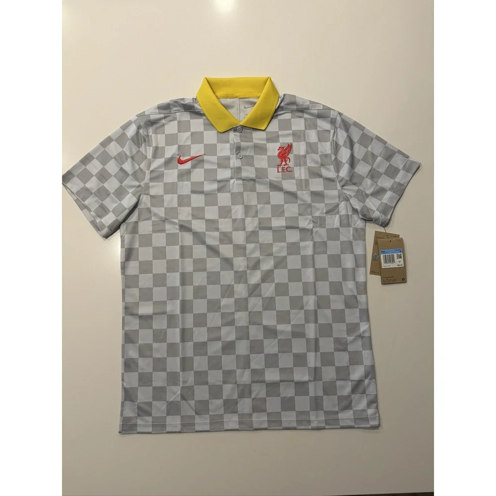 Nike Liverpool FC Victory Polo Shirt Mens M Dri-Fit FQ3127-077 Grey Checkered